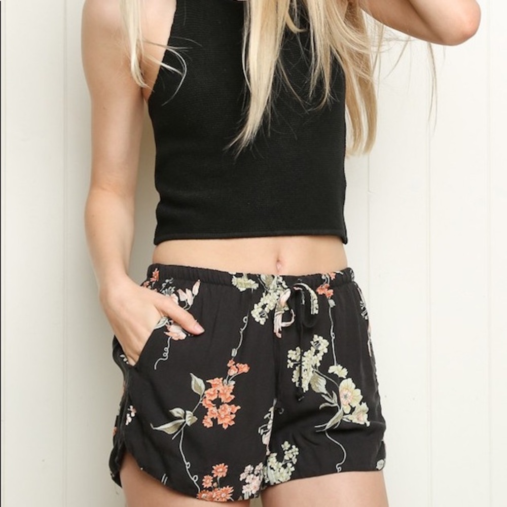 Rare Brandy Melville Black Floral Eve Shorts